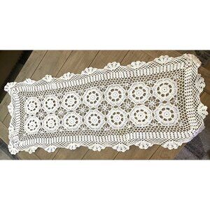 Handmade Crochet Table Runner 15 X 36 White VNT Lace Grannycore cottagecore
